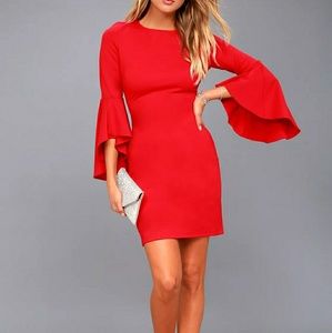 Red. Flair sleeved dress. size M.
